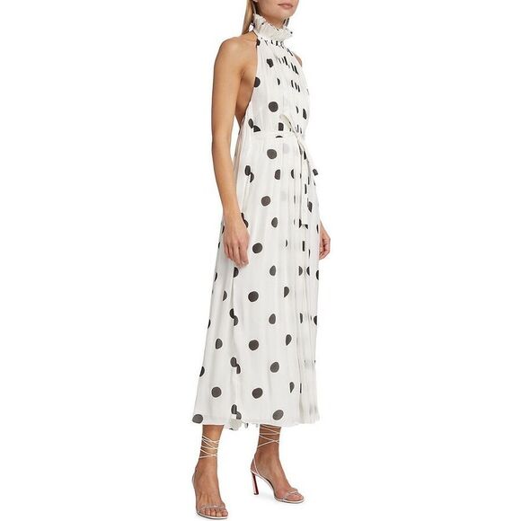 NWT Halpern Sleeveless Polka Dot Plisse Backless Midi Dress Size 36 (2) $2380 - Picture 2 of 14